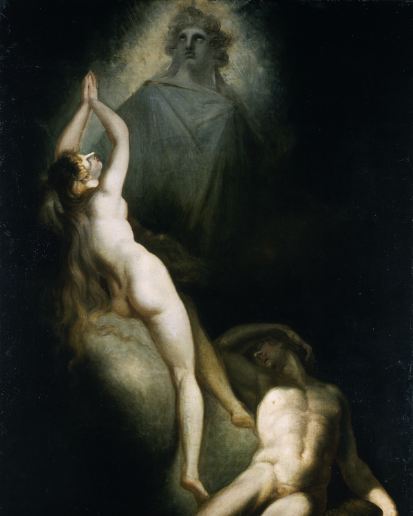 Johann Heinrich Füssli, La creazione di Eva (1791-1793 circa), olio su tela, particolare. Amburgo, Kunsthalle